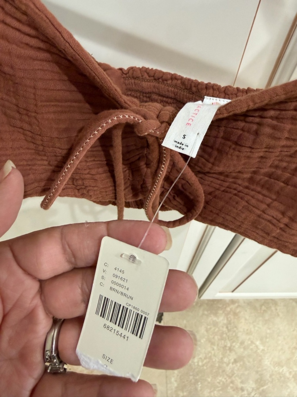 NWT Anthropologie Daily Practice The Jerry Cinched Crop Top Brown (123) - Picture 3 of 5